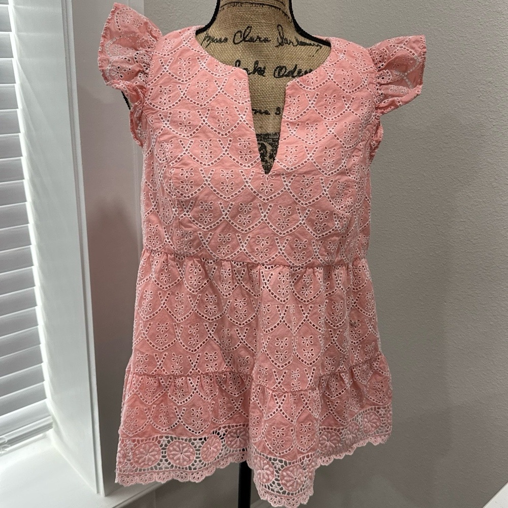 Lilly Pulitzer Keila Embroidered Eyelet Top in Peach Hyacinth Floral Size 12 - Picture 2 of 13